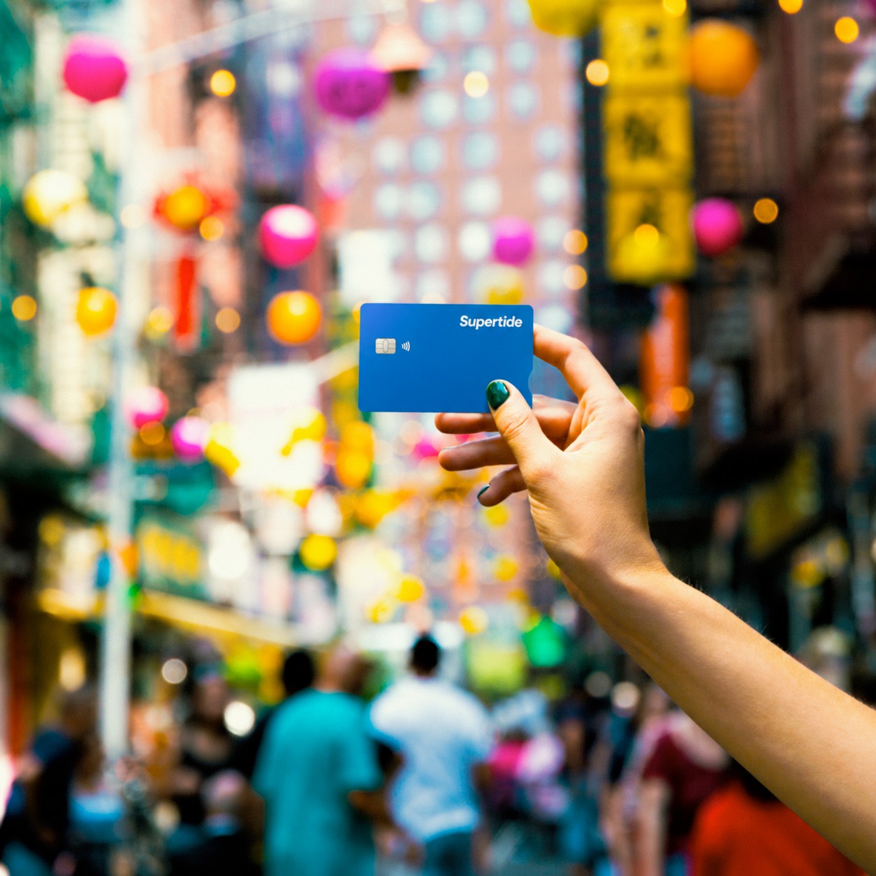 City street scene with contactless card payment